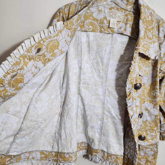 Nick & Mo floral print tie waist ruffle trim button front jacket woman's size L - Picture 7 of 15